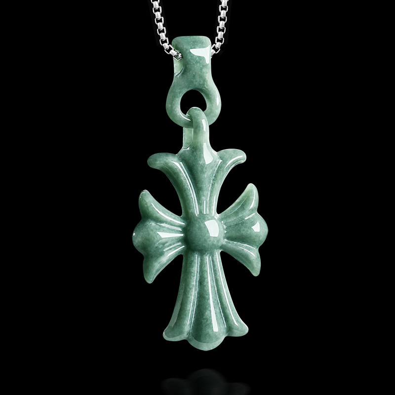 Vintage Necklace - Natural Burmese Jadeite Cross Pendant Necklace