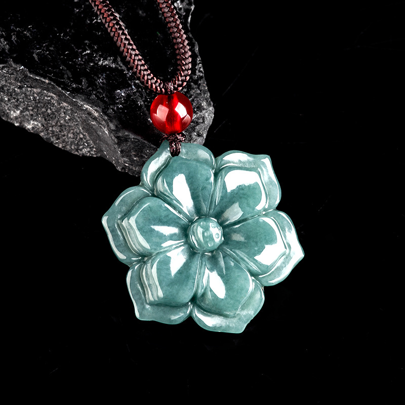 Burmese Jadeite Flower Pendant - Vintage Necklace ulasan dan harga